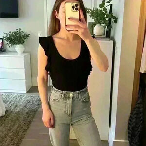 Free People Bodysuit Ruffle Sleeves